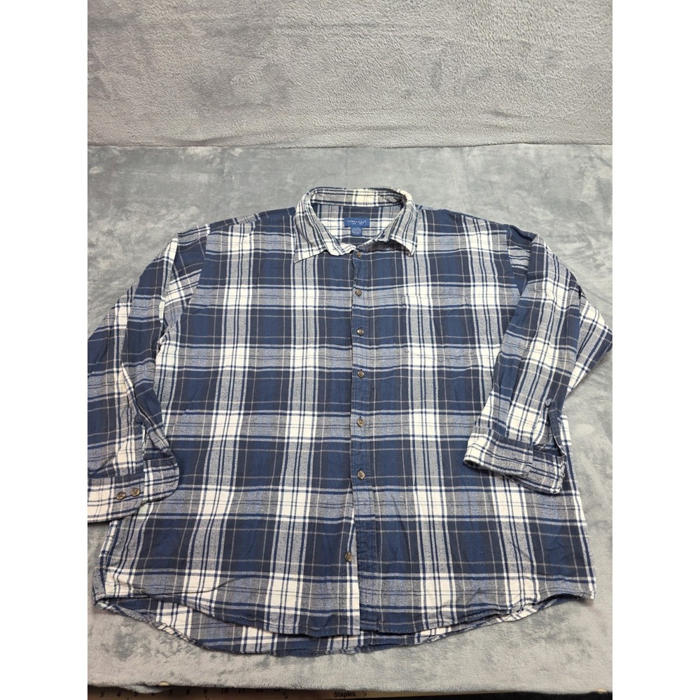 Vintage Town Craft 90s Grunge Flannel Button Down Men's Sz 2X Blue & White